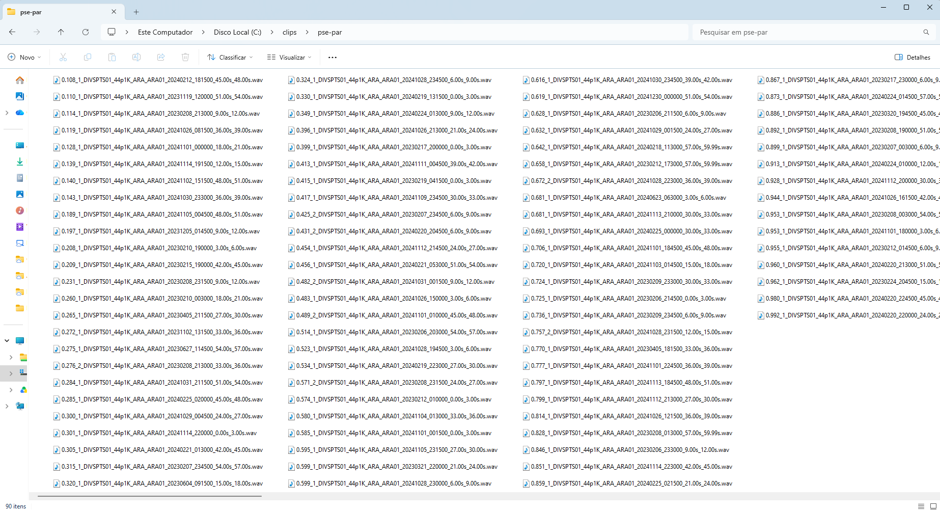 The clips of one species, ready for review.